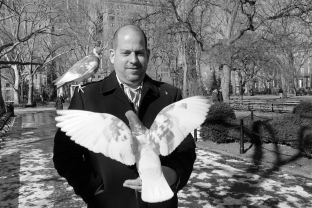 NYC, Washington Square, Man with Pigeons